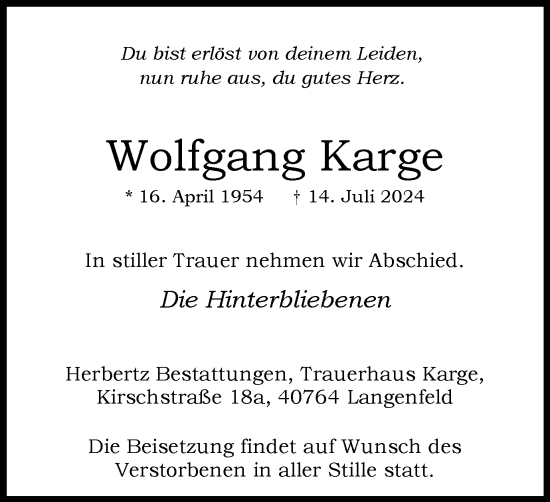 Traueranzeige von Wolfgang Karge von Tageszeitung