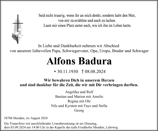 Traueranzeige von Alfons Badura von Tageszeitung
