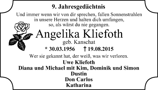 Traueranzeige von Angelika Kliefoth von Tageszeitung