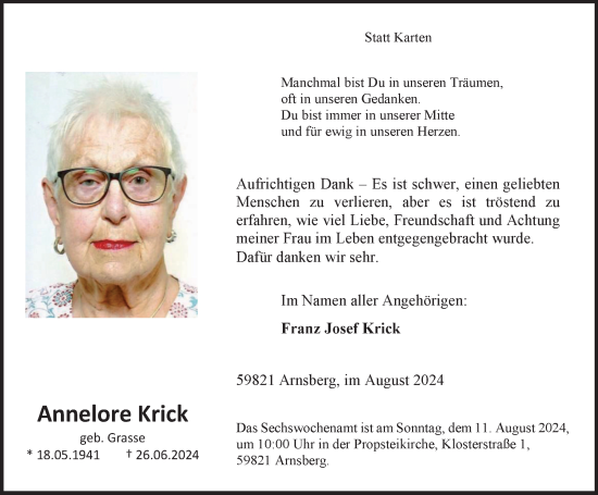 Traueranzeige von Annelore Krick von Tageszeitung