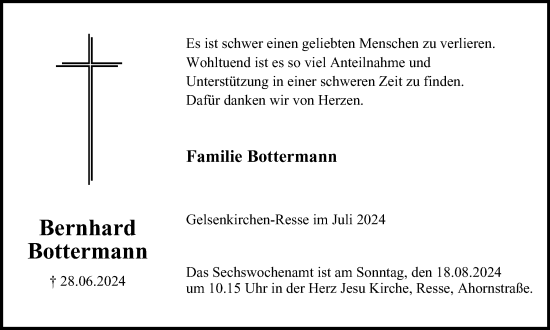 Traueranzeige von Bernhard Bottermann von Tageszeitung