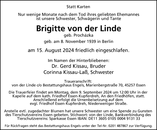 Traueranzeige von Brigitte von der Linde von Tageszeitung