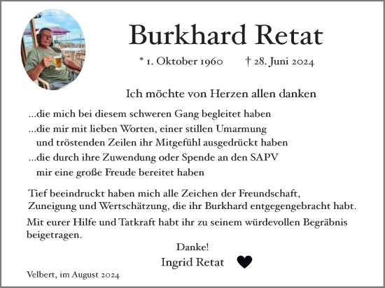 Traueranzeige von Burkhard Retat von Tageszeitung
