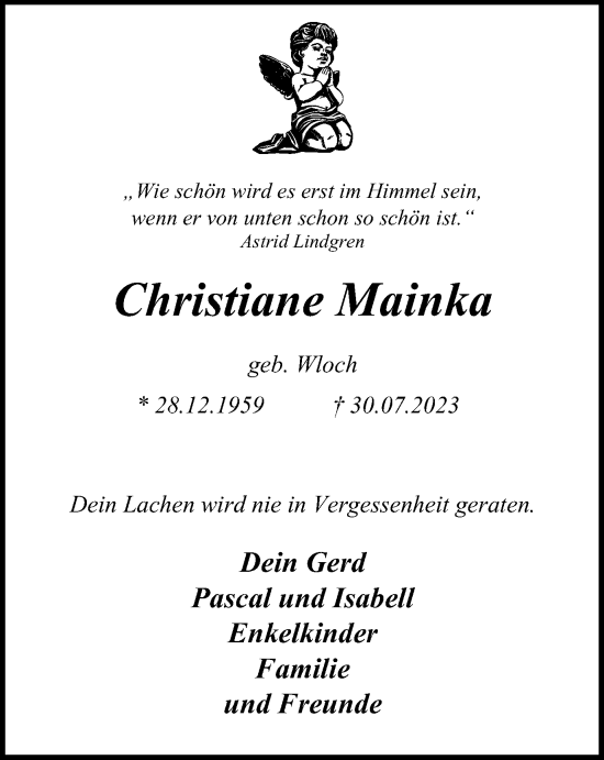 Traueranzeige von Christiane Mainka von Tageszeitung