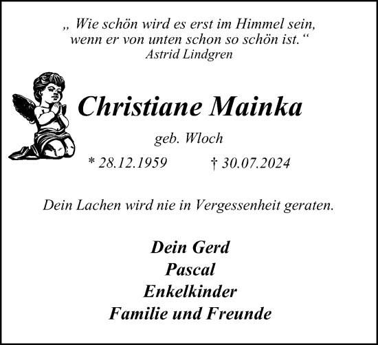 Traueranzeige von Christiane Mainka von Tageszeitung
