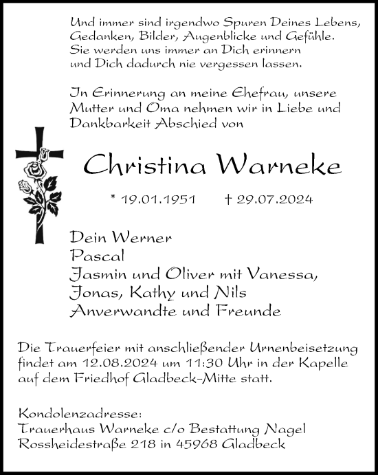 Traueranzeige von Christina Warneke von Tageszeitung