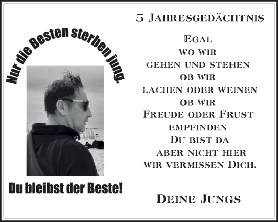 Traueranzeige von der Beste  von Tageszeitung