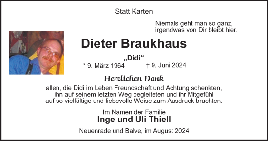 Traueranzeige von Dieter Braukhaus von Tageszeitung