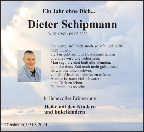 Traueranzeige von Dieter Schipmann von Tageszeitung