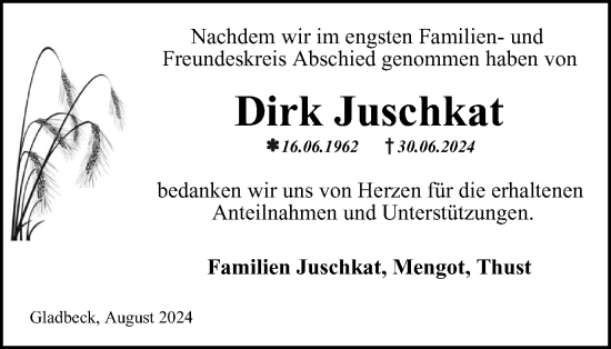Traueranzeige von Dirk Juschkat von Tageszeitung