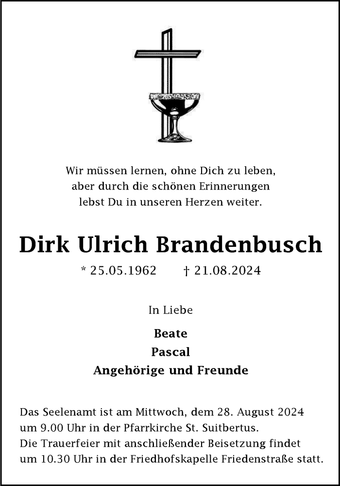  Traueranzeige für Dirk Ulrich Brandenbusch vom 24.08.2024 aus Tageszeitung