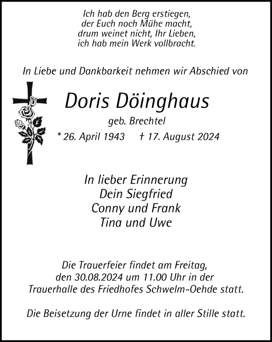 Traueranzeige von Doris Döinghaus von Tageszeitung