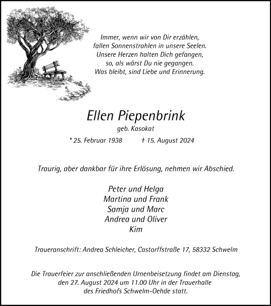 Traueranzeige von Ellen Piepenbrink von Tageszeitung