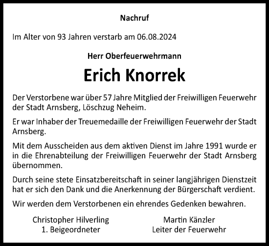 Traueranzeige von Erich Knorrek von Tageszeitung