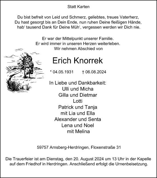 Traueranzeige von Erich Knorrek von Tageszeitung