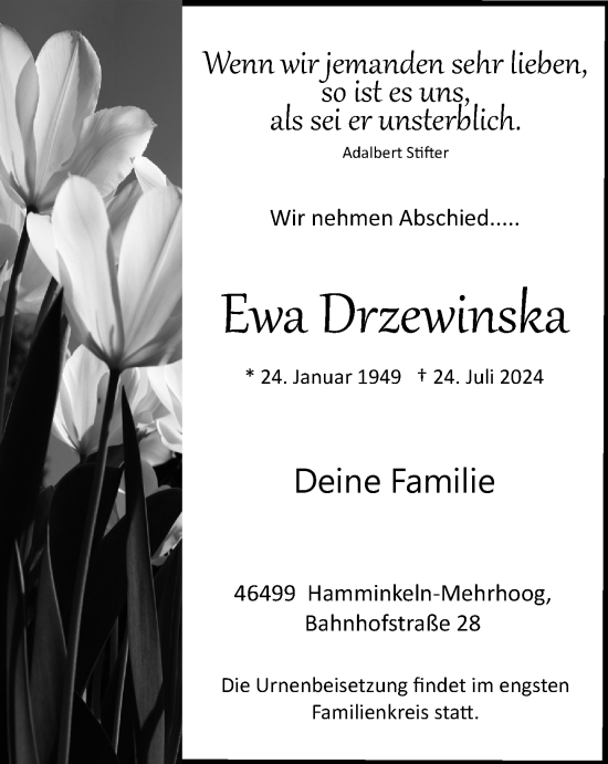 Traueranzeige von Ewa Drzewinska von Tageszeitung