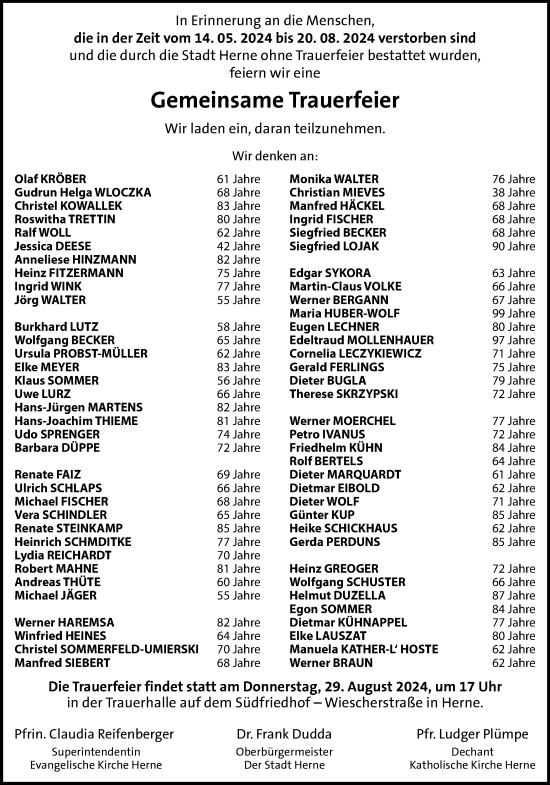Traueranzeige von Gemeinsame  Trauerfeier  von Tageszeitung