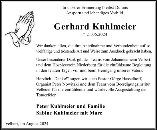 Traueranzeige von Gerhard Kuhlmeier von Tageszeitung
