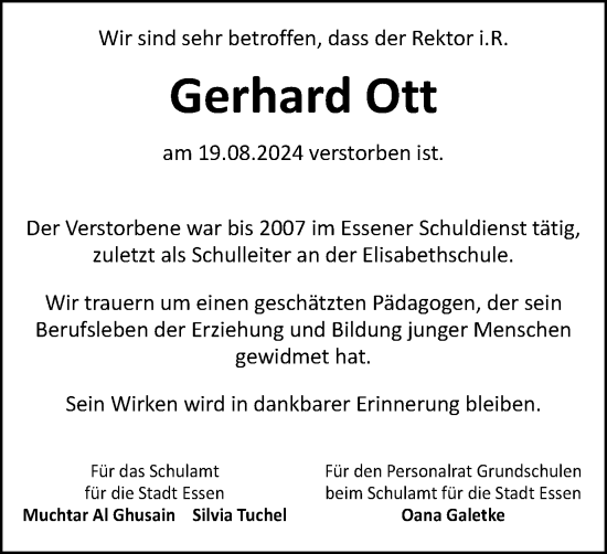 Traueranzeige von Gerhard Ott von Tageszeitung