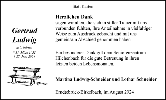 Traueranzeige von Gertrud Ludwig von Tageszeitung