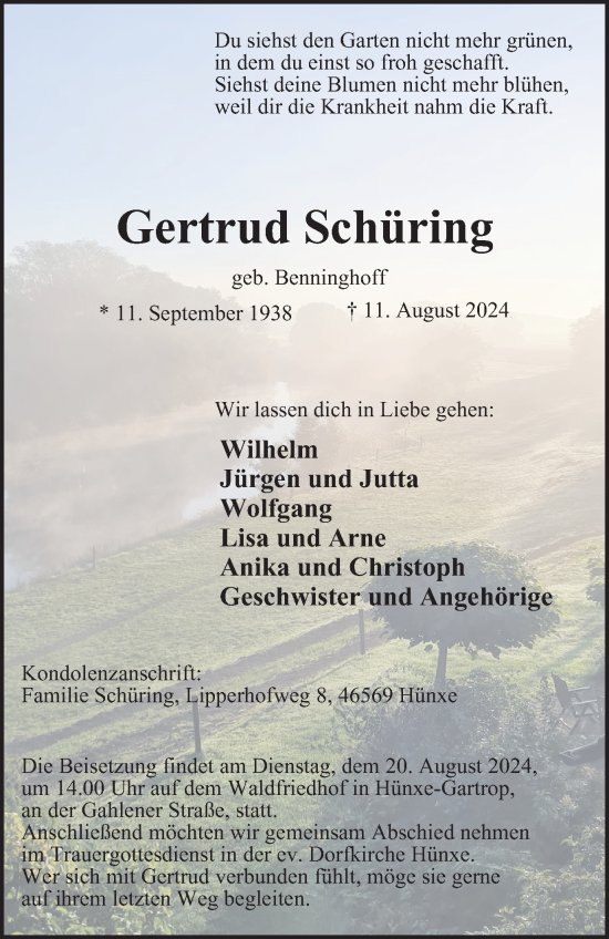 Traueranzeige von Gertrud Schüring von Tageszeitung