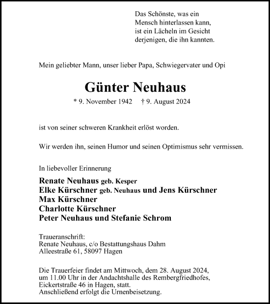 Traueranzeige von Günter Neuhaus von Tageszeitung