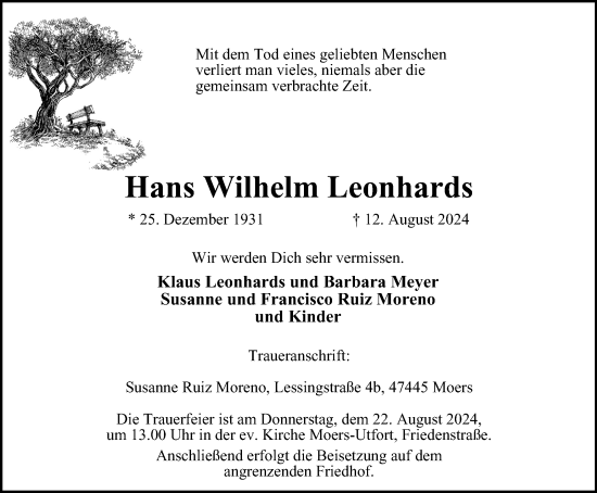 Traueranzeige von Hans Wilhelm Leonhards von Tageszeitung