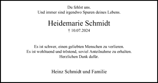 Traueranzeige von Heidemarie Schmidt von Tageszeitung