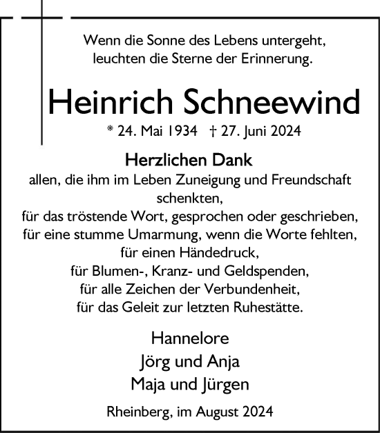 Traueranzeige von Heinrich Schneewind von Tageszeitung