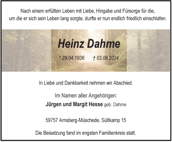 Traueranzeige von Heinz Dahme von Tageszeitung
