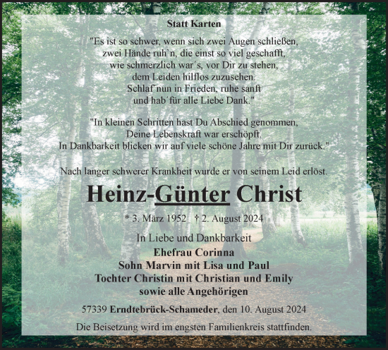 Traueranzeige von Heinz-Günter Christ von Tageszeitung