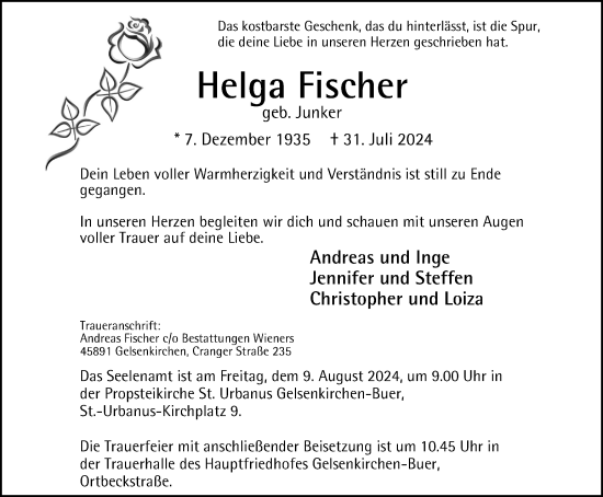 Traueranzeige von Helga Fischer von Tageszeitung