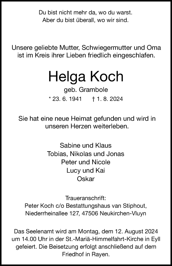Traueranzeige von Helga Koch von Tageszeitung