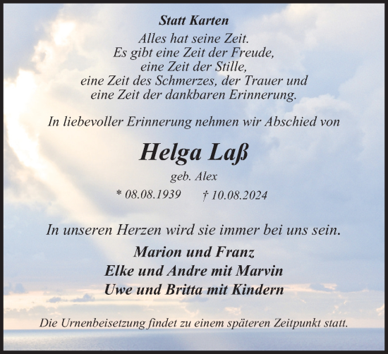 Traueranzeige von Helga Laß von Tageszeitung