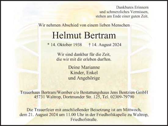 Traueranzeige von Helmut Bertram von Tageszeitung