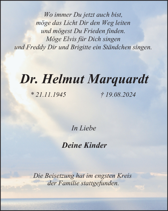 Traueranzeige von Helmut Marquardt von Tageszeitung