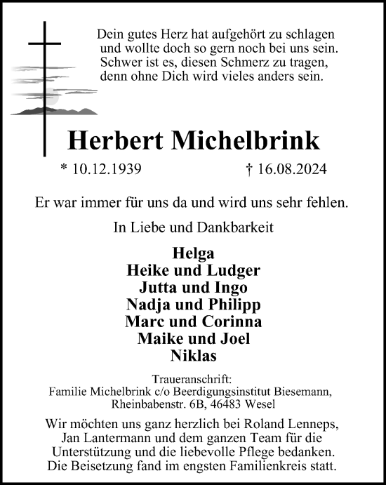 Traueranzeige von Herbert Michelbrink von Tageszeitung