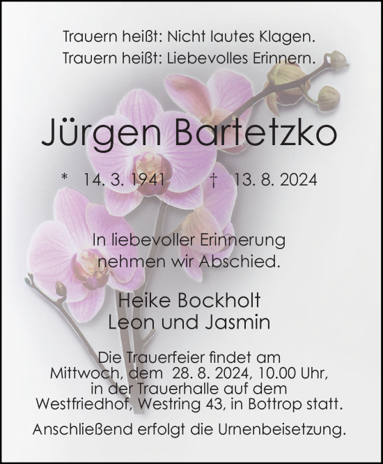 Traueranzeige von Jürgen Bartetzko von Tageszeitung