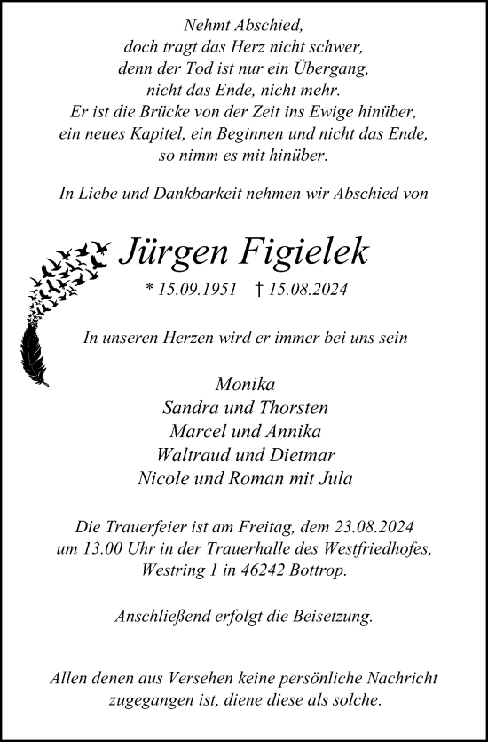 Traueranzeige von Jürgen Figielek von Tageszeitung