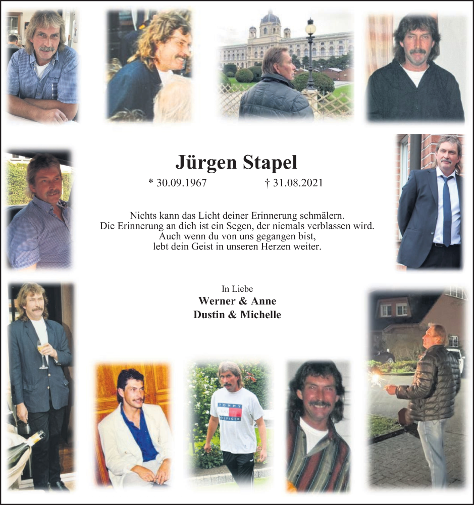  Traueranzeige für Jürgen Stapel vom 31.08.2024 aus Tageszeitung