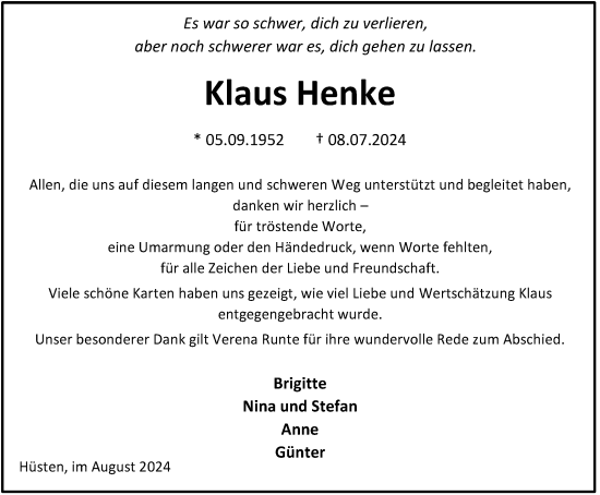 Traueranzeige von Klaus Henke von Tageszeitung