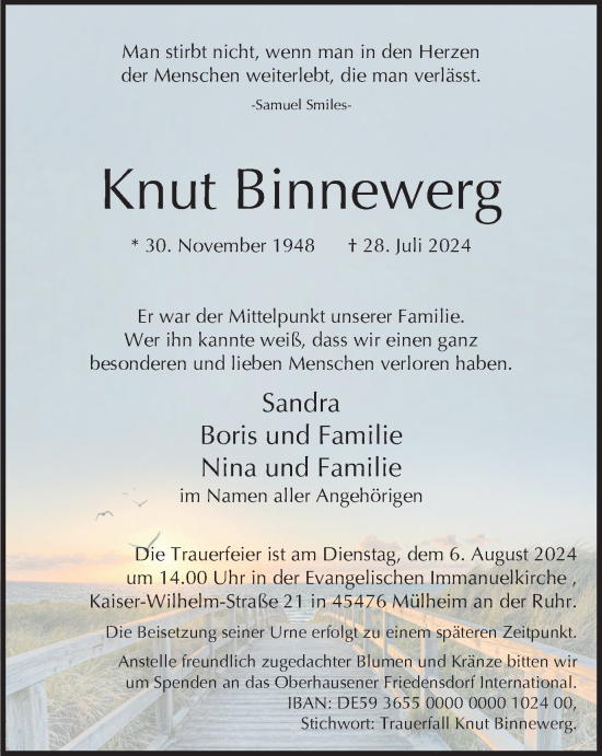 Traueranzeige von Knut Binnewerg von Tageszeitung