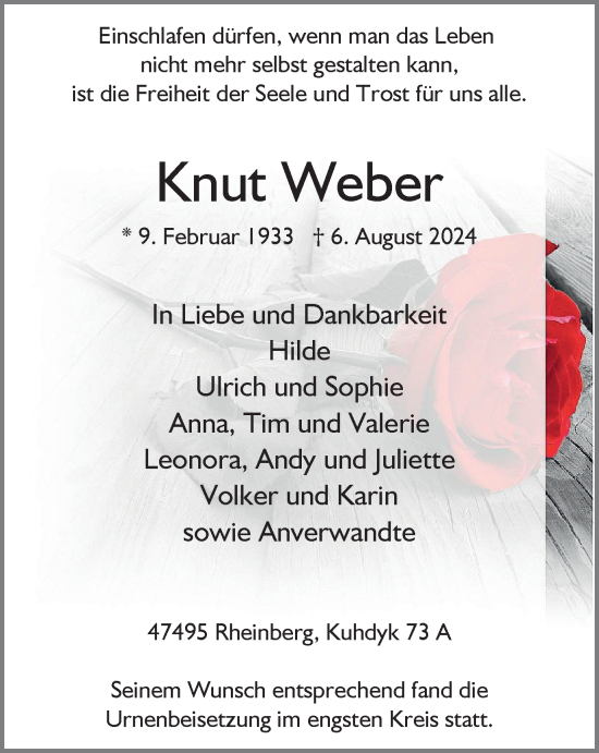 Traueranzeige von Knut Weber von Tageszeitung