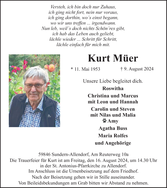 Traueranzeige von Kurt Müer von Tageszeitung