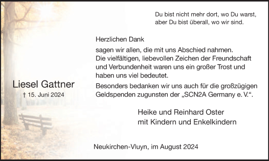 Traueranzeige von Liesel Gattner von Tageszeitung