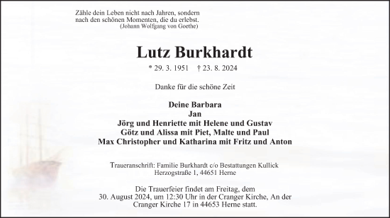 Traueranzeige von Lutz Burkhardt von Tageszeitung