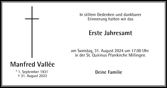 Traueranzeige von Manfred Vallee von Tageszeitung
