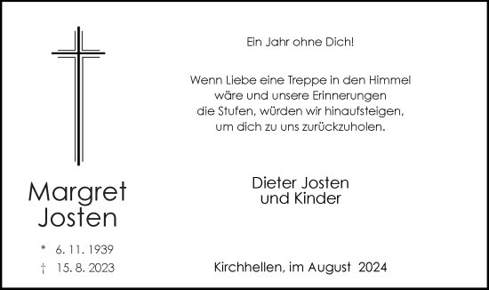 Traueranzeige von Margret Josten von Tageszeitung