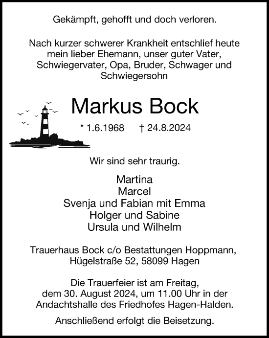 Traueranzeige von Markus Bock von Tageszeitung