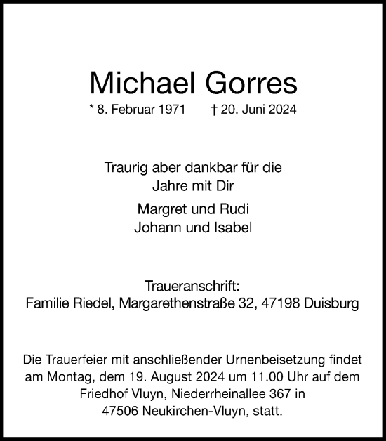 Traueranzeige von Michael Gorres von Tageszeitung